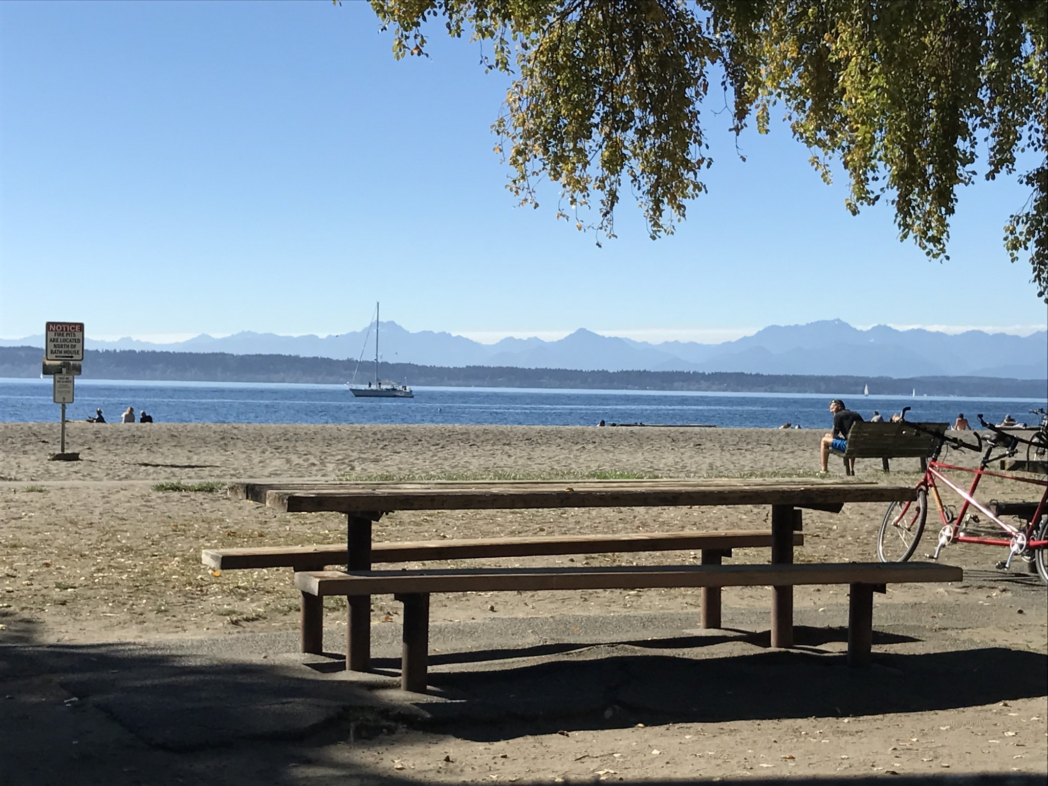 Picnic table and beach